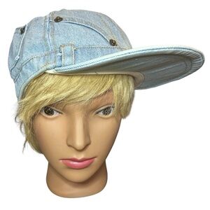Vintage denim hat baseball jean adult faded blue peak pocket metal grommets READ